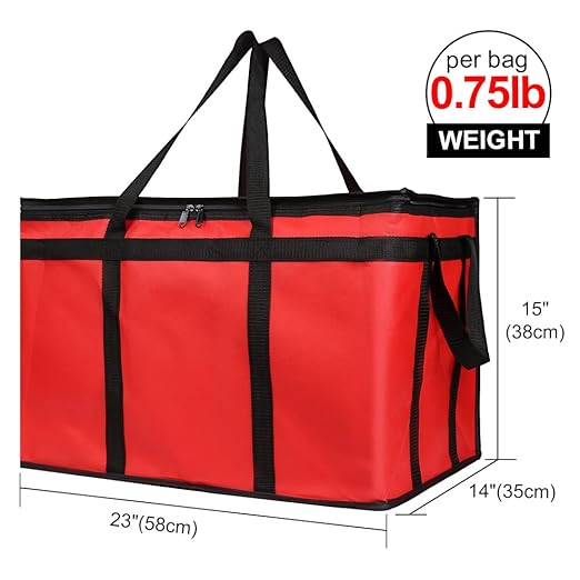 Bodaon 5-Pack Insulated Food Delivery Bag, XXX-Large Bag Without Hard Bottom, Red