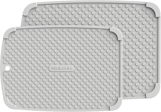 2-Pack Silicone Multi-Use Mats (14" & 12") ¨C All-Purpose Hot Pad, Non-Slip Drying Mat, Counter Protector in Light Gray