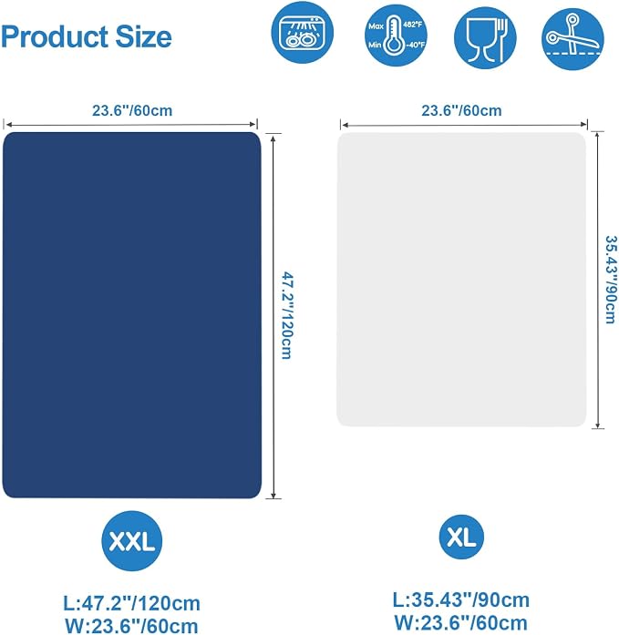 Silicone Mats for Kitchen Counter 47"x23.6"x0.08”, Largest Heat Resistant Mat Shipped Rolled Up Kitchen Island Silicone Countertop Protector Mat Nonslip Extra Large Counter Mat, Blue | Largest Size, Heat Resistant, Nonslip, Extra Large Countertop Prote...