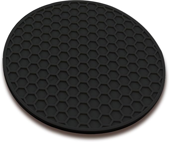 Silicone Non-Slip, Heat Resistant & Water-Trapping Trivet Mats for Water Glasses & Teacup & Coffee Cup & Dishes & Cookware, Multipurpose Kitchen Table Coaster, 3.5-Inch, Black