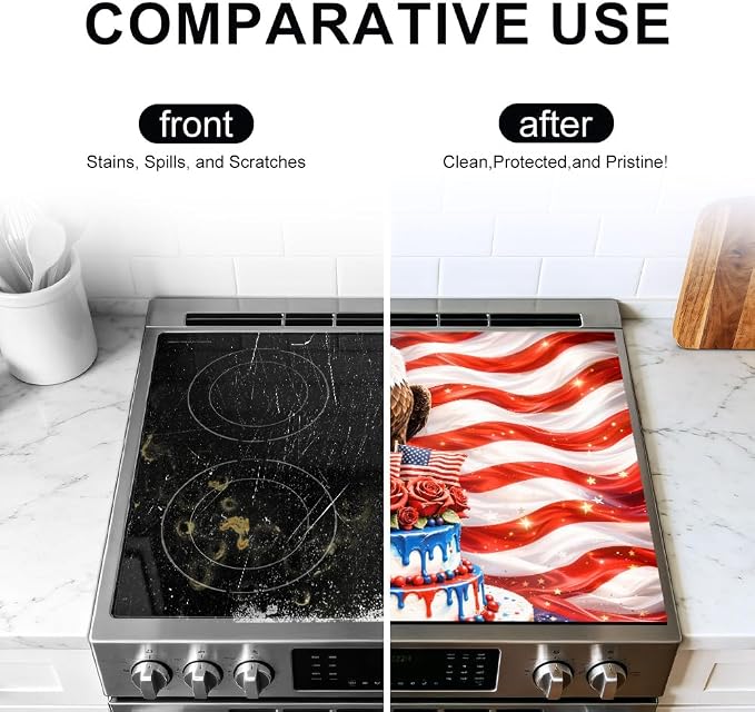 4th of July Bald Eagle American Flag Stove Top Cover 28.4x20.5in | Bald eagle american flag stove top cover 28.4x20.5 in; patriotic 4th of july cooktop mat dishwasher safe machine washable