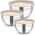 TeamFar Mixing Bowls, Stainless Steel Nesting Salad Bowls & Airtight Lids | For Serving/Mixing/Storing, Rust-proof & Heavy Duty, Dishwasher Safe, Set of 3-4.6/3 / 1.5 QT, Khaki
