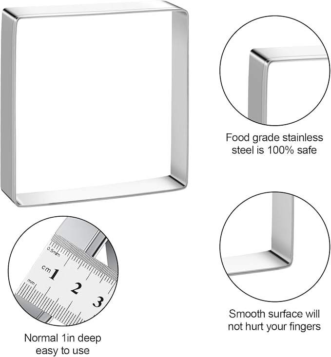 Square Cookie Cutter Sandwich Cutters for Lunchbox Fruit Cutters Vegetable Cutters for Baking DIY X‘mas Birthday Party Decor, Pack of 5
