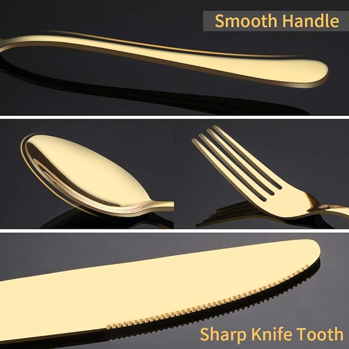 Gold Silverware Set for 4, Golden Flatware Cutlery Set 20 Piece | Premium Stainless Steel Tableware Set, Include Knife Fork and Spoon, Mirror Polished, Ready for Any Dinner or Weddings