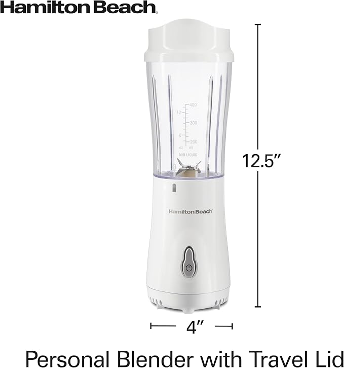 Hamilton Beach Portable Blender for Shakes and Smoothies, 14 Oz BPA Free Travel Cup & Lid, Durable Stainless Steel Blades, Personal Smoothie Blender, White (51101V) (Pack of 4)