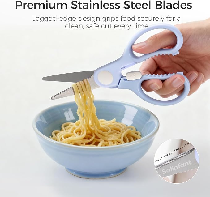 Premium Stainless Steel Portable Baby Food Safety Scissors, Detachable Feeding Shears for Toddlers Infant Kids Food Cutting Meats Noodles Vegetables with Protactive Cover