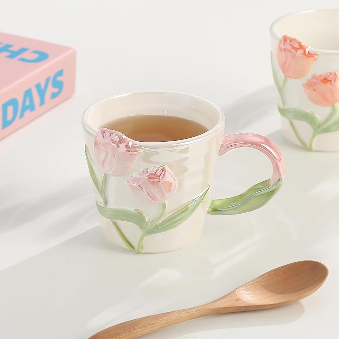 Espresso Cup11.8oz Funny Ceramic Coffee Mug for Women, Handmade Cute Tea Cup, Unique Gift for Mom Wife Best Friend, Home Office Use, Pink