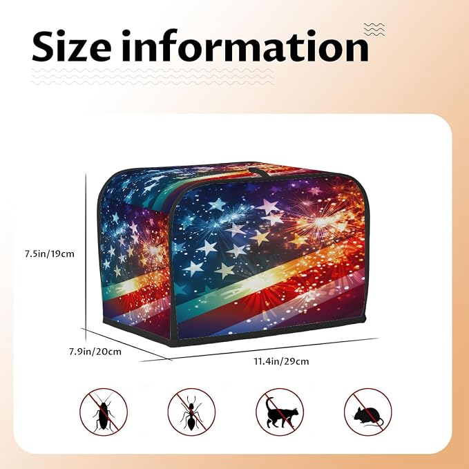 2 Slice Toaster Cover Fireworks Flag Toaster Covers Two Slice Wide Slot Waterproof and Dustproof Covers for Wide Slot Toasters and Small Appliances Kitchen Decor Gifts