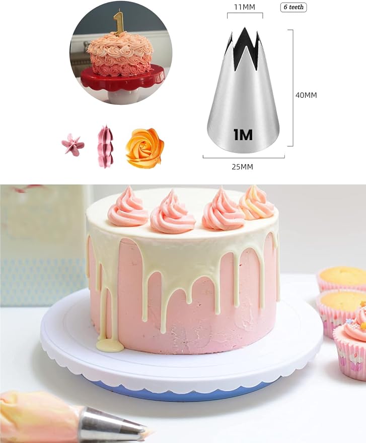 1M 2D 2F Piping Tips Set with 20 Bags, Large Cake Decorating Tips