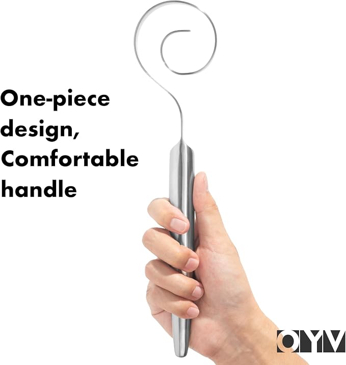OYV 12" Seamless Dough Whisk, 18/10 Stainless Steel, Danish Dough Whisk | 2.5X Faster Mixing, Bread Whisk For Sourdough, Pizza, Cookies And Pastry, Ergonomic Grip, Dishwasher Safe, Easy To Clean