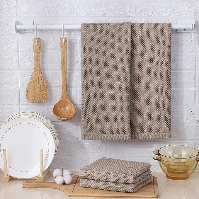 Kitinjoy 100% Cotton Waffle 6-Pack Kitchen Towels, 13" x 28", Mixed Color | Super Soft, Ultra-Absorbent, Fast Drying, lightweight, Quick Drying Kitchen Hand Towels
