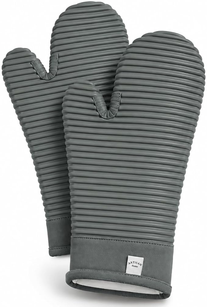 Extra Long Silicone Oven Mitts | Heat Resistant 500°F BPA-Free Food Grade Silicone Kitchen Mittens | 2-Piece Set of Oven Gloves Kitchens
