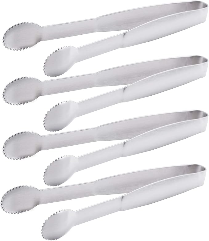 HINMAY Mini Tongs 5-3/4 Inch Stainless Steel Small Serving Tongs, Set of 4 | Tiny Kitchen Tong for Appetizers, Tea Party, Coffee Bar, Desserts