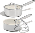 CAROTE 1.5Qt & 3Qt Stainless Steel Saucepan Set, Ceramic Pot Sets Non-Stick Non-Toxic Kitchen Cookware, Small Cooking Pots with Lids, Oven Safe, Induction Sauce Pan, Even Heating