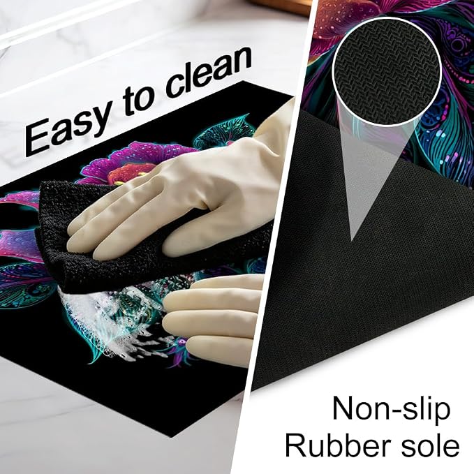 Boho Floral Stove Top Cover 28x20 Inch Glass Stove Cover | Heat Resistant Cooktop Protector Mat with Non-Slip Backing, Scratch Protection and Countertop Drying Mat.