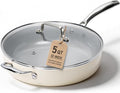 Kikcoin 12 Inch Ceramic Nonstick Frying Pan with Lid, 5 QT Deep Saute Pan for Cooking, Induction Ready Skillet with Stay Cool Handle, PFAS/PTFE/PFOA Free, Oven & Dishwasher Safe