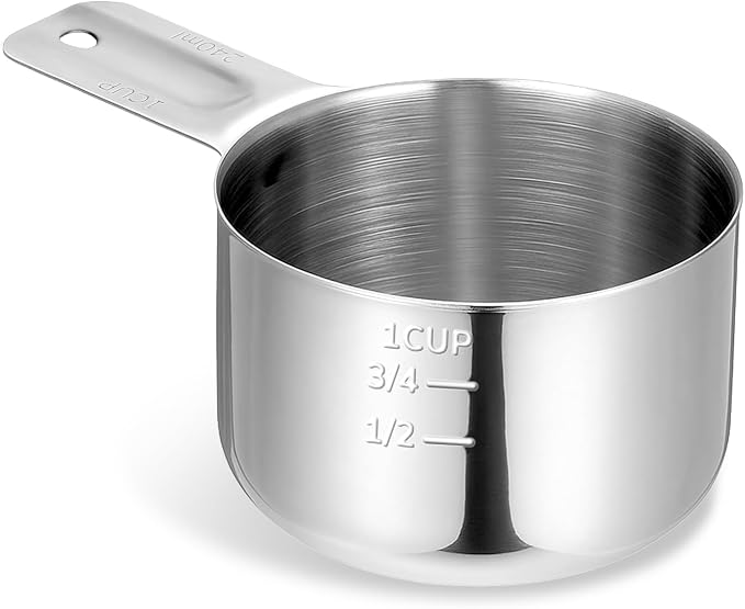 1 Cup Measuring Cup(8 oz | 240 ml) Stainless Steel Rice Cup, Metal One Cups Scoop Single Measure Cups, Kitchen Gadgets for Cooking, Baking, Laundry Detergent, Wet and Dry Ingredients