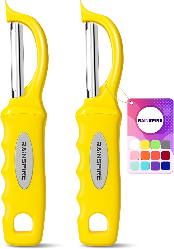 Rainspire Vegetable Peeler Potato Peelers for Kitchen, Sharp Stainless Steel Blades Veggie, Comfortable Handle Fruit Peeler, Carrot Peeler Apple Peeler Dishwasher Safe, Yellow, 2-Pack