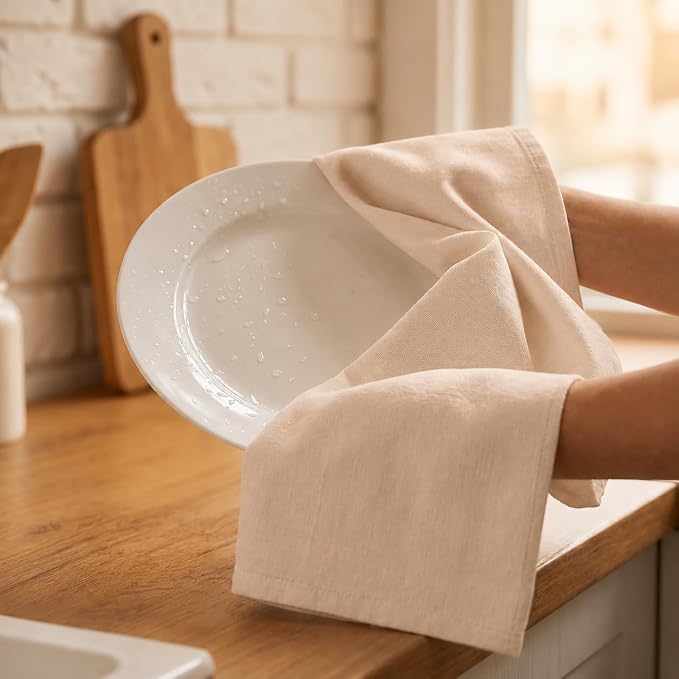 Urban Villa Kitchen Towels Cotton Dish Towels 20”x30” (Set of 6) Beige