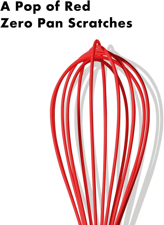 OYV 10-Inch Red Silicone Whisk, Non-Scratch, 18/10 Stainless Steel Handle | 480°F Heat Resistant, BPA-Free Silicone, Sealed Waterproof Handle, Nonstick-Safe, Dishwasher Safe