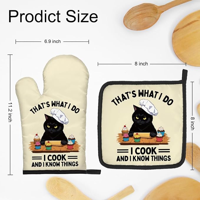 DYJYBMY Time to Make The Biscuits Funny Cat Oven Mitts and Pot Holder Set, Cute Kitchen Gadgets for Women Cat Lover, Housewarming Gifts for Hostess Cat Mom Wife Sister BFF (Baroque)