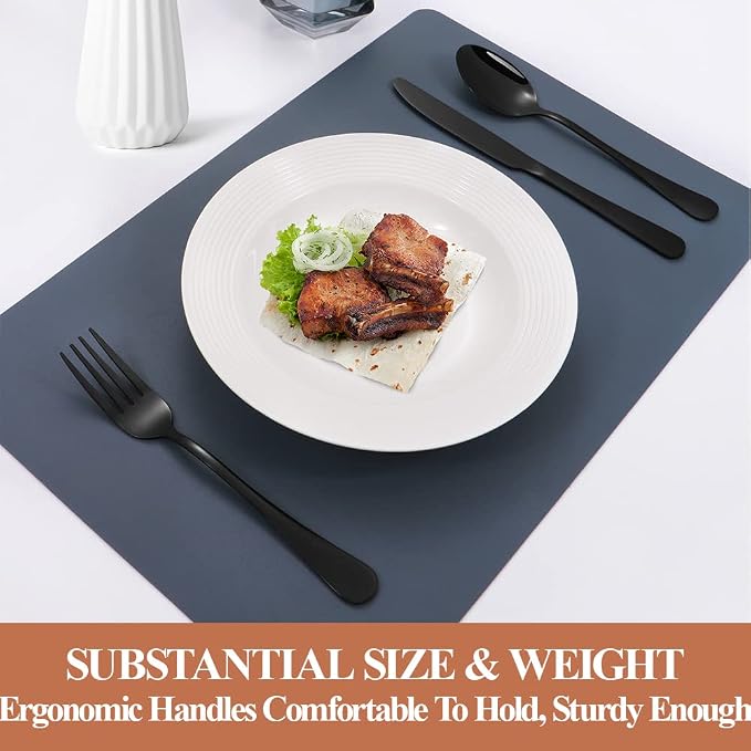 Silverware Set,50-Piece Stainless Steel Flatware Set for 10 | Food-Grade Stainless Steel Cutlery Set,Dishwasher Safe,Mirror Finished Utensil Sets for Home Restaurant,Round Edge,Black
