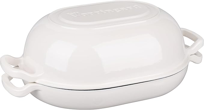VORRINGARD Enameled Cast Iron Sourdough Bread Oven, Dutch Oven, Loaf Cast Iron Bread Pan for Homemade Bread Baking, Meatloaf Pan with Lid, 7QT, White