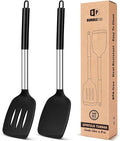 Pack of 2 Silicone Solid Turner, Non Stick Slotted Kitchen Spatulas, High Heat Resistant BPA Free Cooking Utensils, Ideal Cookware for Fish, Eggs, Pancakes(Black)