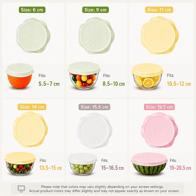 Silicone Bowl Covers – Stretch Lids (6 Pack) – Reusable Food Storage Covers for Bowls, Cups & Containers – Airtight, Leakproof, BPA Free, Eco-Friendly – Microwave, Freezer & Dishwasher Safe