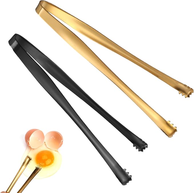 2pcs Egg Chalaza Removal Tool, Stainless Steel Toothed Egg Chalaza Membrane Remover Eggshell Fragment Remover Kitchen Tongs for Cooking Bakers Chefs (Black, Gold)
