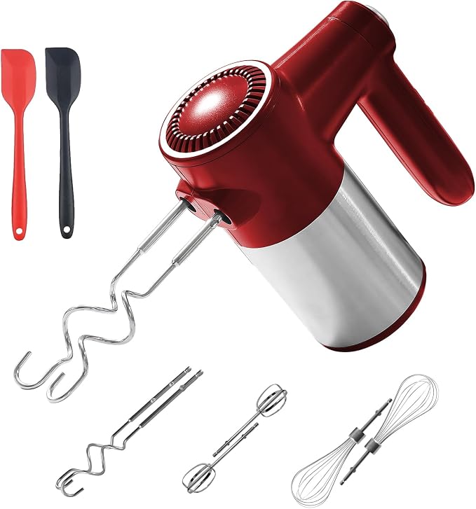 7-Speed Cordless Hand Mixer for Baking - Electric Handheld Mixer with 6 Stainless Steel Attachments, Turbo Boost, Digital Display, Lightweight Cake Mixer for Eggs, Cream, Cookie Dough