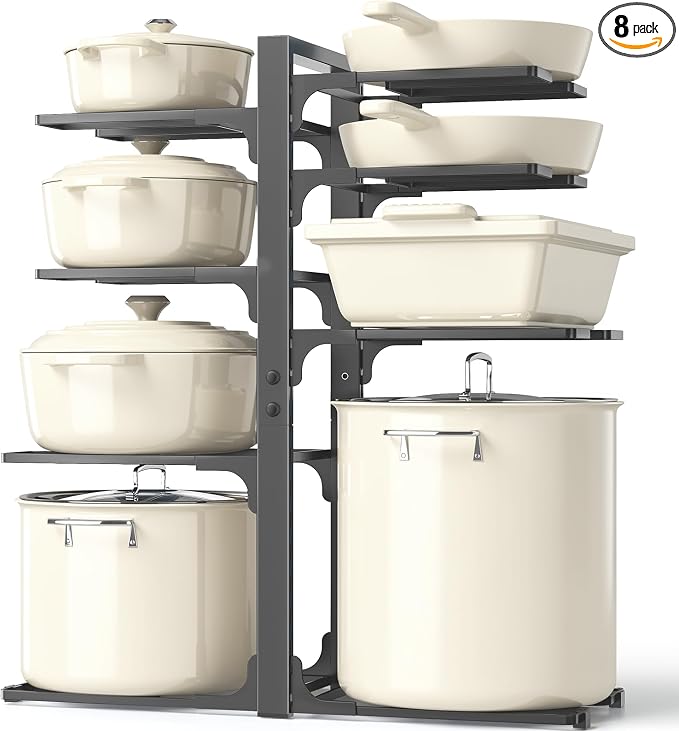 MUDEELA 8-Tier Pots and Pans Organizer under Cabinet, 20.8" H Heavy Duty | 120LBS capacity, 2 Installation Options, Heavy-duty pot rack holds cast-iron pans, skillets, griddles and shallow pot
