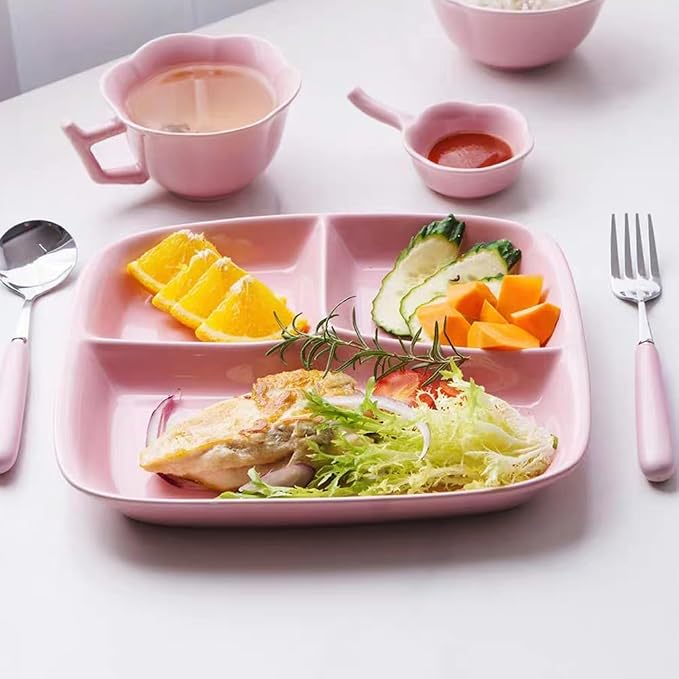 Unbreakable Wheat Straw Dinner Plates for Healthy Eating - 10 Inch Divided Portion Control Plates, 4 Pack BPA Free, Suitable for Kids & Adults, Perfect for Picnics