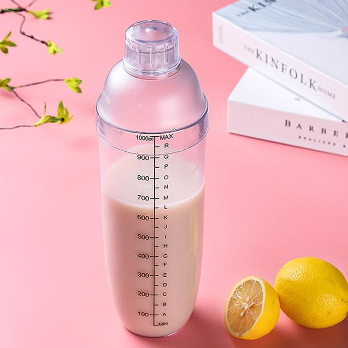 2 Pcs Plastic Cocktail Shaker,Drink Mixer Hand Shaker Cup with Scales,Transparent (33 oz / 1000cc)