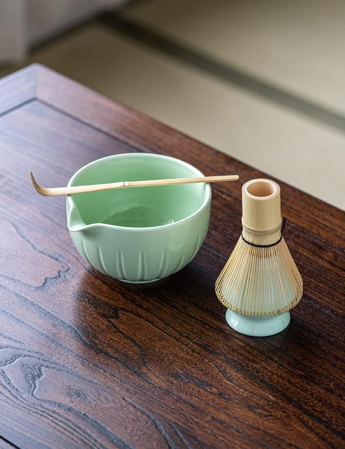 TANG PIN Matcha Set - Match Bowl and Whisk, 15 OZ Matcha Whisk Set | Matcha Scoop | Matcha Whisk Stand (Chasen Holder) - 5pc Perfect Matcha Kit for Matcha Tea Ceremony (Green)