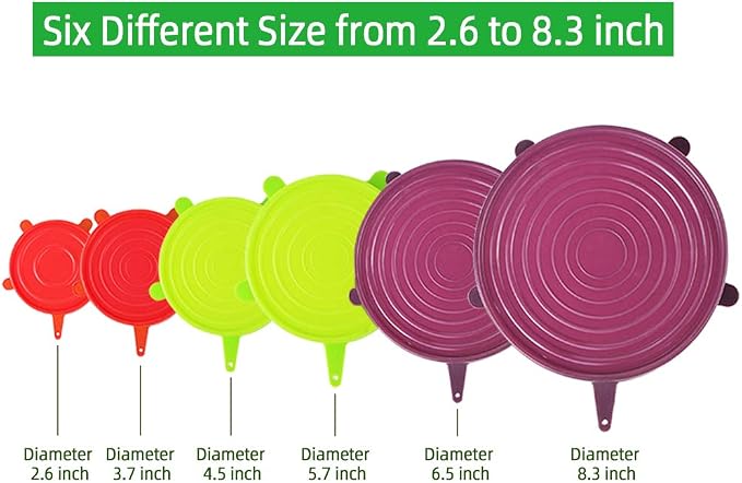Webake Silicone Stretch Lids 12 Pack Reusable Expandable Lids (2.6" to 8.3") Fit Various Sizes of Container Tops, Bowls, Cups, Cans (Durable, Flexible)
