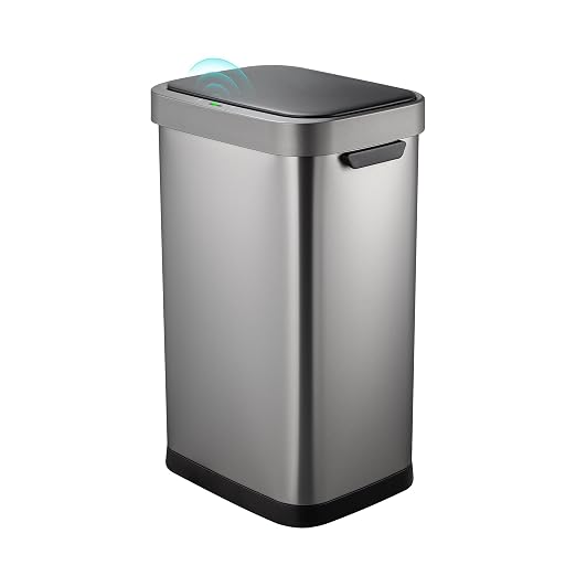 13 Gallon Trash Can, Touchless Stainless Steel Kitchen (Titanium) | Automatic Motion Sensor Lid | 50L Fits 13 Gal Tall Kitchen Bags | Anti-Fingerprint Brushed Finish | For Home Office