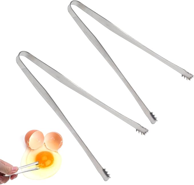 2pcs Egg Chalaza Removal Tongs, Toothed Design Egg Membrane Eggshell Fragment Remover Tong Stainless Steel Kitchen Tongs Multipurpose Kitchen Tool for Cooking Food Cake Bakers Pastry Chefs