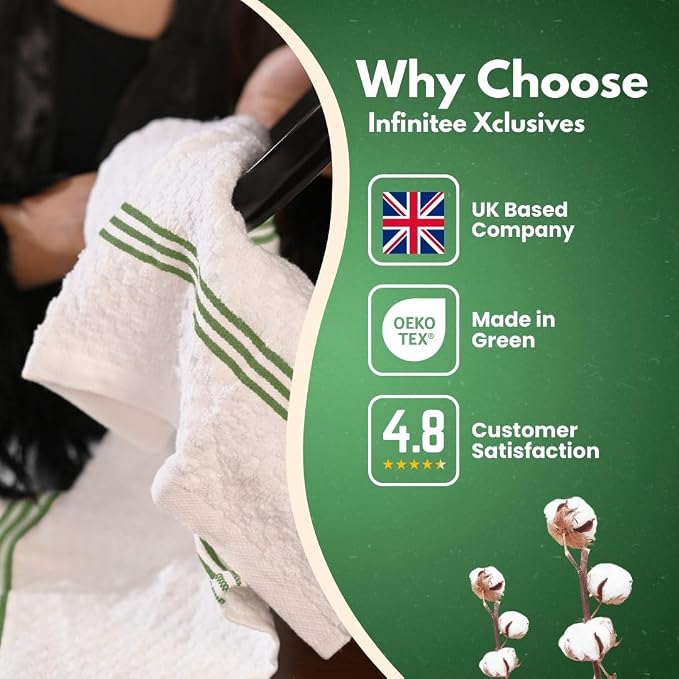Infinitee Xclusives Premium Kitchen Towels - [Pack of 12] 100% Cotton Kitchen Hand Towels (15 x 25 Inches) - Dish Towels for Kitchen |Sturdy Green|
