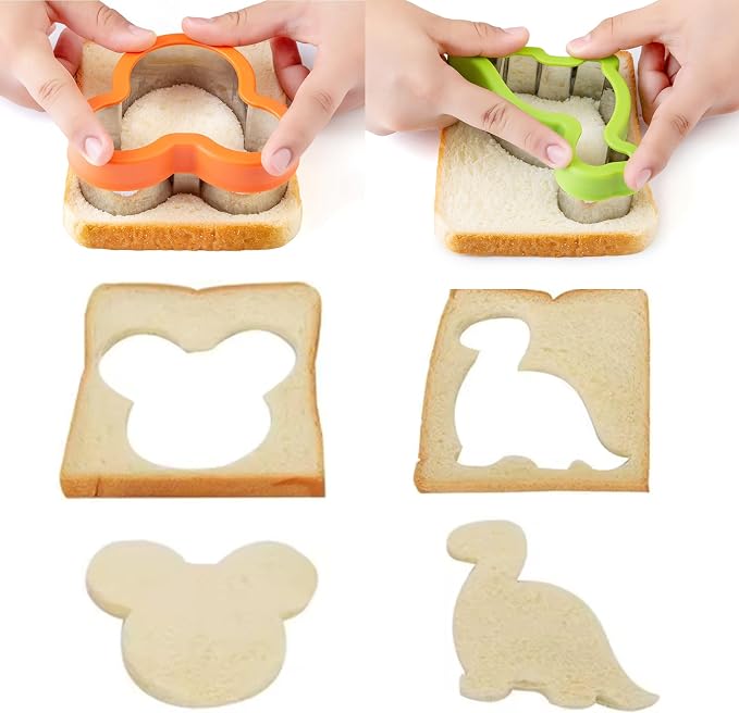 Sandwich Cutters for Kids Lunch 12 Pcs | Cookie Cutters Set, Vegetable Fruit Cutters Shapes, Stainless Steel, Biscuit Cutters, Dinosaur Mouse Heart Star