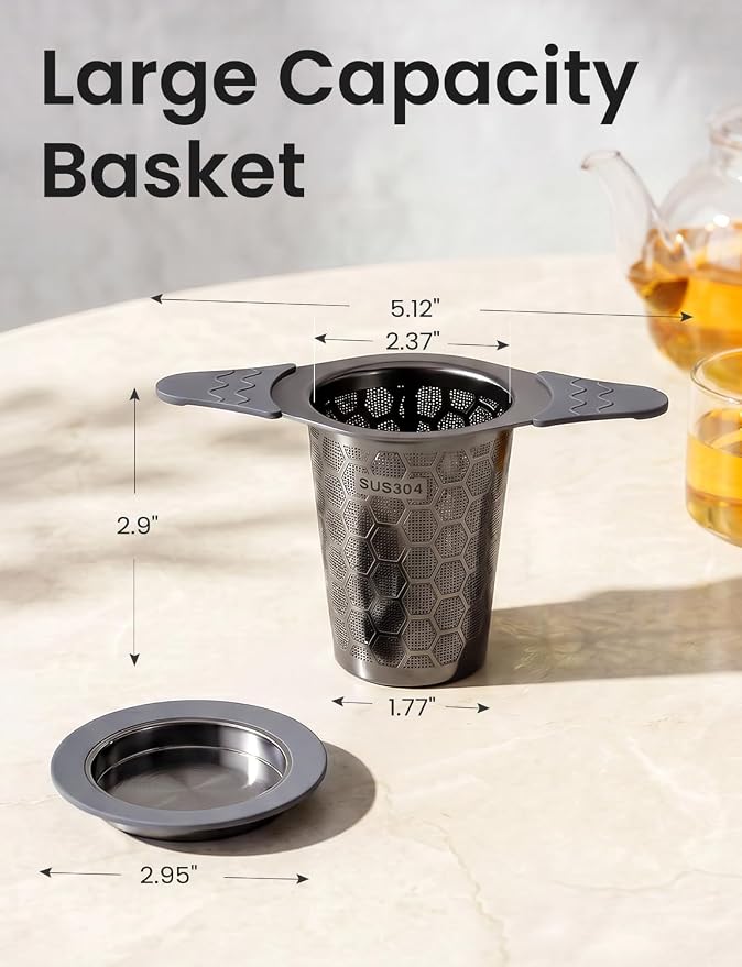 Tea Infuser for Loose Leaf Tea,Stainless Steel Tea Strainer with Silicone Handles,Extra Fine Mesh Tea Strainers for Loose Tea Filter Fine Tea Leaves Effectively,Fits TeaPots/Mugs(Black)