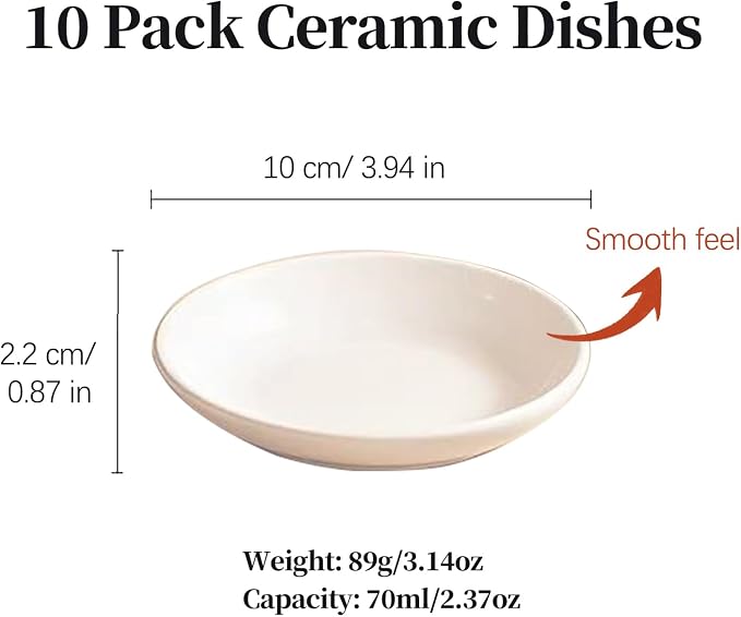 Small Ceremic Ramekins Custard Bowls, 10 Pack Mini Dipping Sauce Cups Pinch Bowl, Little Kitchen Condiment Ingredient Prep Salad Dishes, Dishwasher Microwave Freezer Safe - White