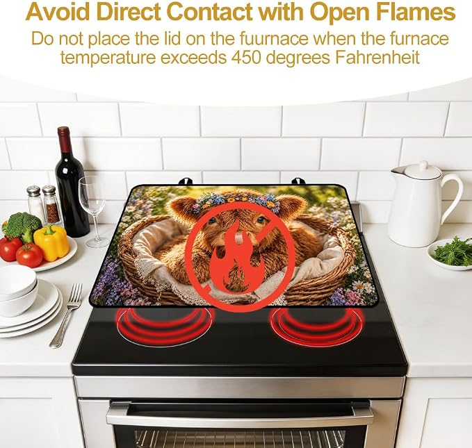 Highland Cow Stove Top Cover for Electric Gas Glass Top Stove | Highland cow kitchen decor; non-slip stovetop cover for electric, gas, glass top stove, noodle board, farmhouse counter mat