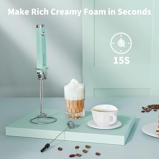 Maestri House LunaFro Rechargeable Milk Frother,Stand & 2 Detachable Whisks | 8000RPM Turbo Motor, 1200mAh lithium battery, Handheld Milk Frother for Lattes, Cappuccino, Matcha & Powdered Supplements