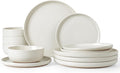 Famiware Milkyway 12-Piece Stoneware Dinnerware Set, Matte Beige White | Plates and Bowls for 4, Reactive Glaze Dish Set, Microwave & Dishwasher Safe, Chip & Scratch Resistant