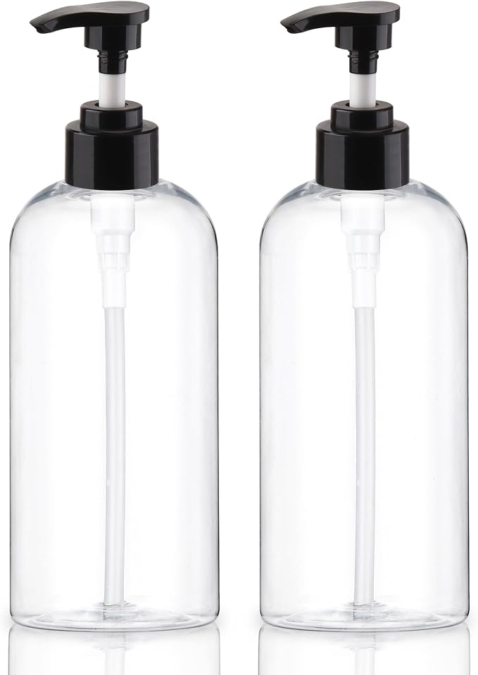 Plastic Pump Bottles Dispenser 2Pack 16.9oz Shampoo Bottle BPA Free | Empty Pump Bottle Refillable Clear Shampoo Conditioner for Lotion, Liquid Soap, Massage Oil