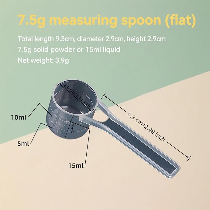Long handle Clear Plastic Measuring Scoops 2 Pack - 15ml 10ml 5ml 3-in-1 Multi-Measurement Scoopers for Protein Powder, Creatine, Supplements and Liquids - Food Grade BPA Free PP Material