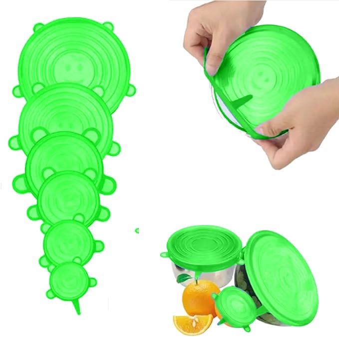 Silicone Food Storage Lids Set, Pink, 6 Sizes from 2.36 to 7.68 Inches, Reusable Stretch Container Covers, Airtight Bowl Covers (green)