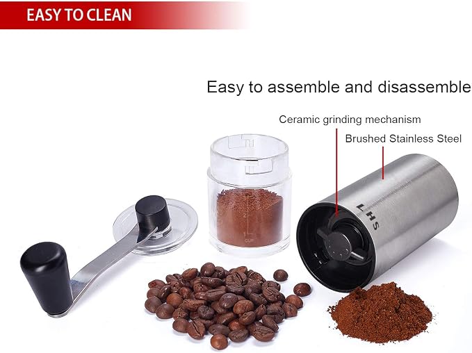 Coffee Grinder Stainless Steel Construction with Ceramic Conical Burr | Manual Grinding Mill Hand Crank for Drip, Pour Over, Espresso, French Press, Turkish Coffee Brewing