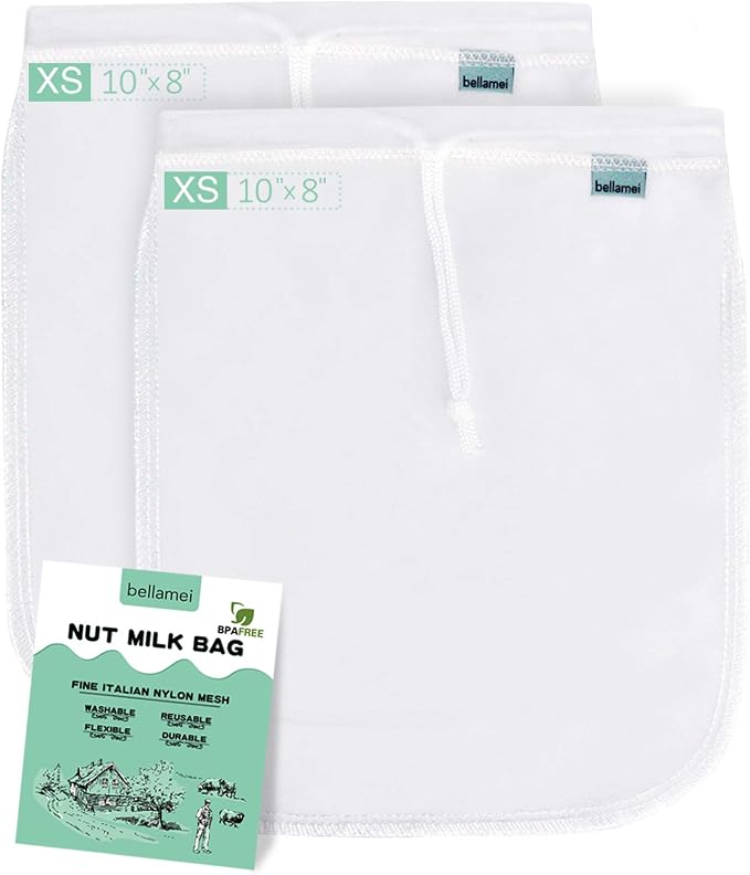Nut Milk Bag Reusable 2 Pack Food Strainer Nut Bag(8×10 in) | for Almond/Soy Milk Greek Yogurt Professional for Cold Brew Coffee Tea Beer Juice Fine Nylon Mesh